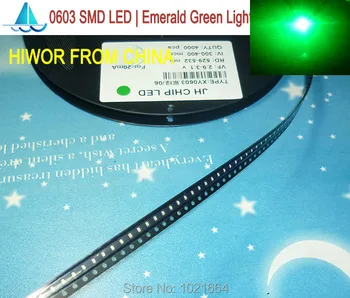 (500 бр./лот) (LED | SMD) 0603 SMD LED, изумрудено зелено излъчване на цвят, Светоизлучающий диод, 0603 4000 бр. на макарата